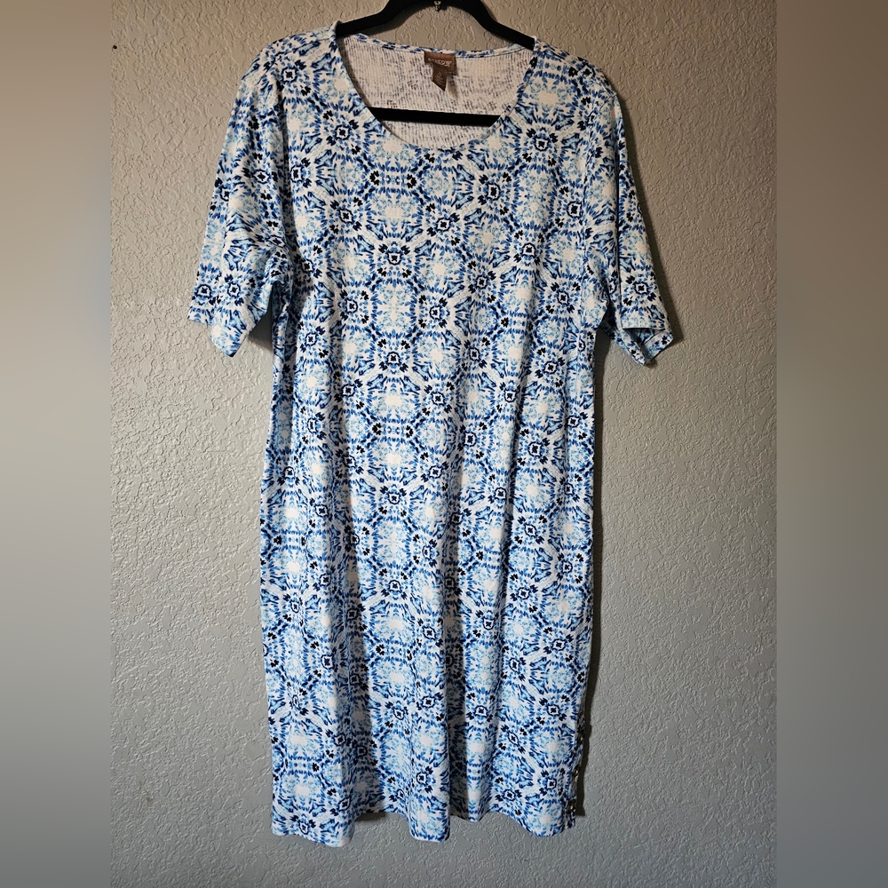 Chicos Dress Women's 3 Blue White And Blue Short Sleeve